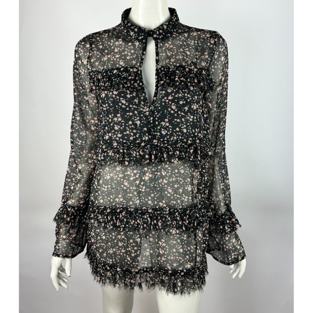 ALL SAINTS Deirdre Pepper Sheer Ruffle Blouse Top Women M EUC Sheer‎ Long Sleeve